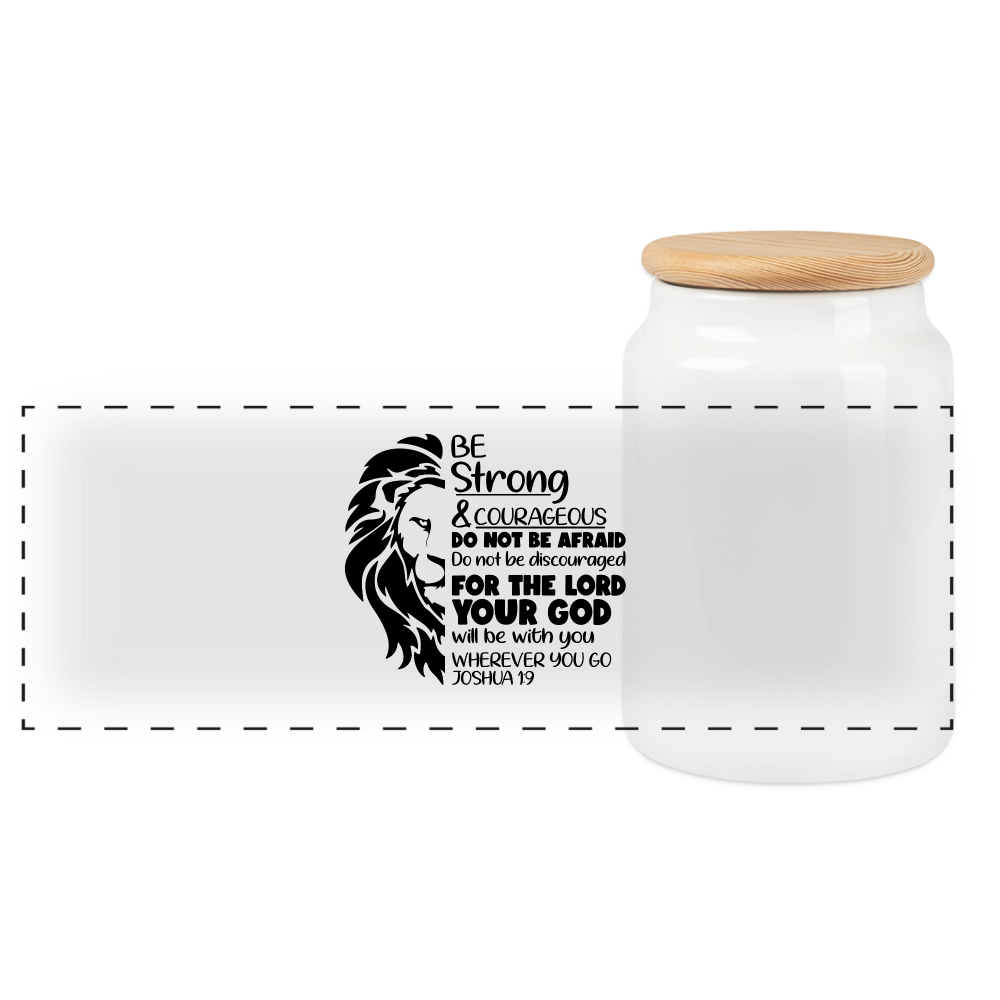 Strong & Courageous Cookie Jar with Wooden Lid - white
