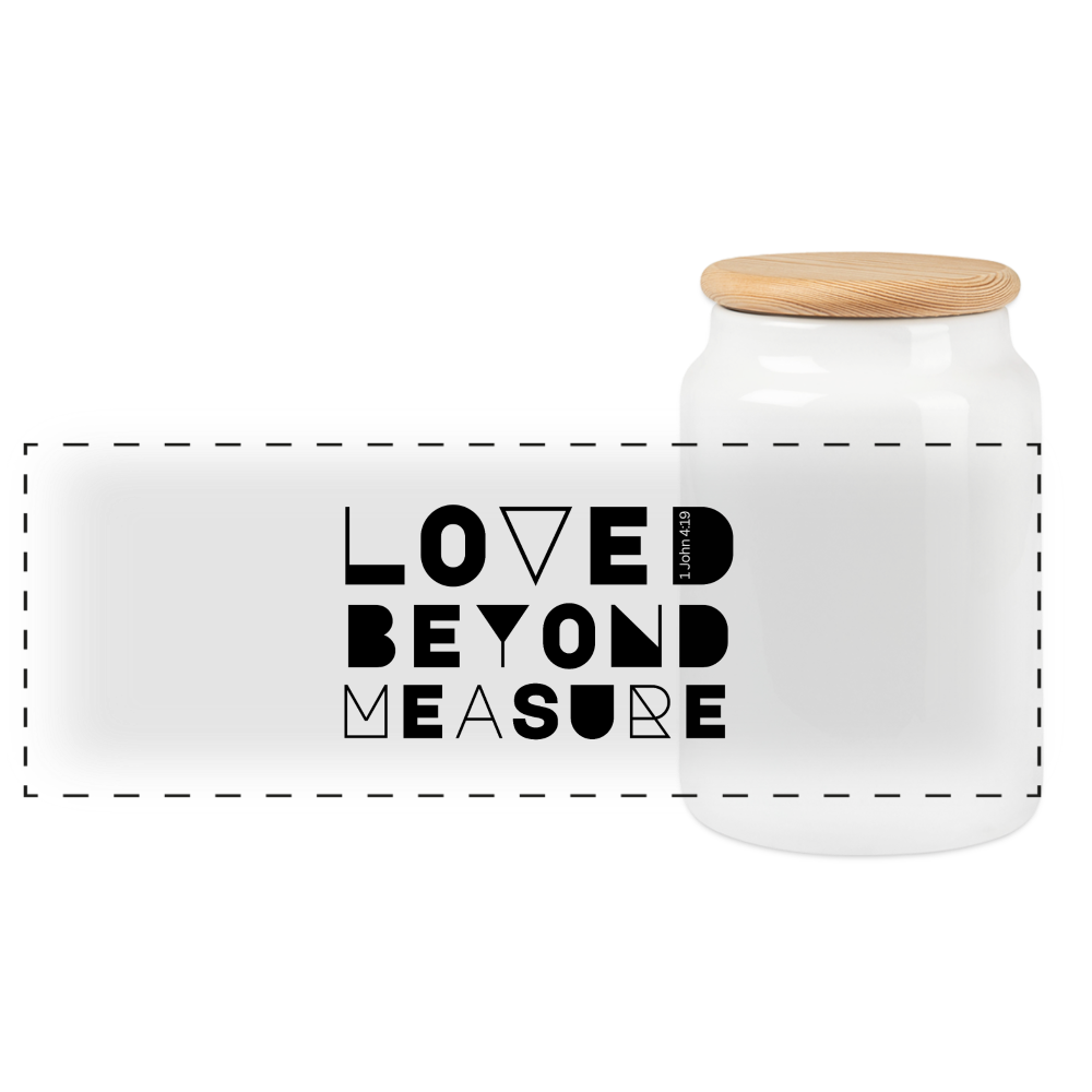 Loved Beyond Measure Cookie Jar with Wooden Lid - white