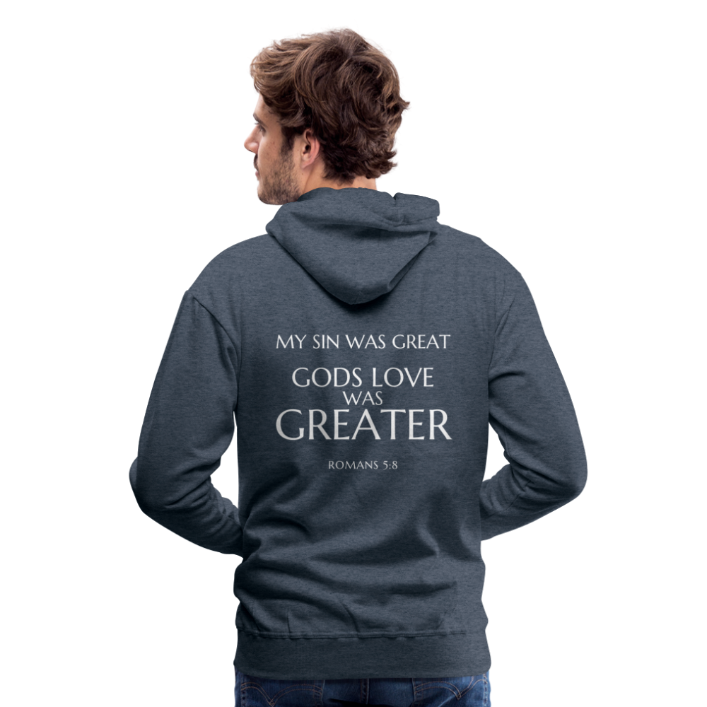 Gods love was greater Men’s Premium Hoodie - heather denim
