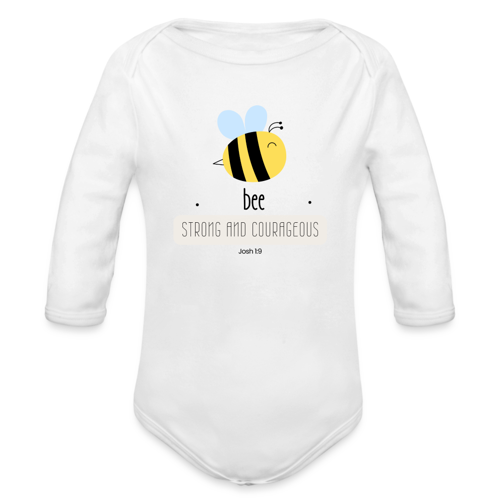 Bee Strong Organic Longsleeve Baby Bodysuit - white
