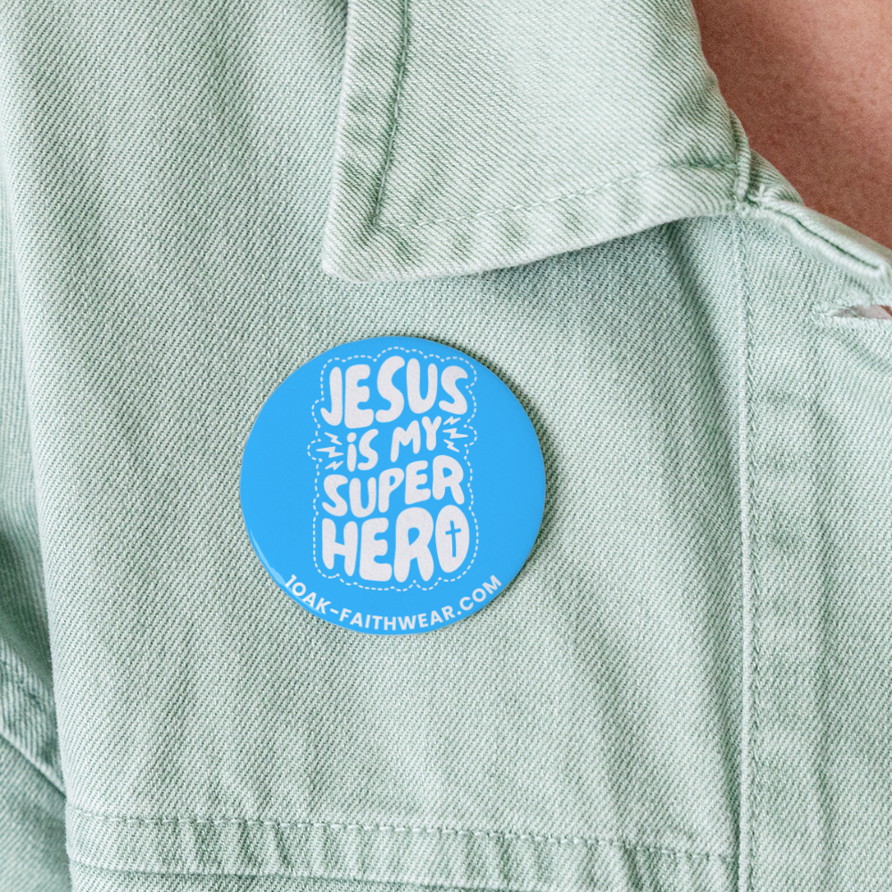 Jesus is my Superhero Buttons large 2.2''/56 mm (5-pack) - white