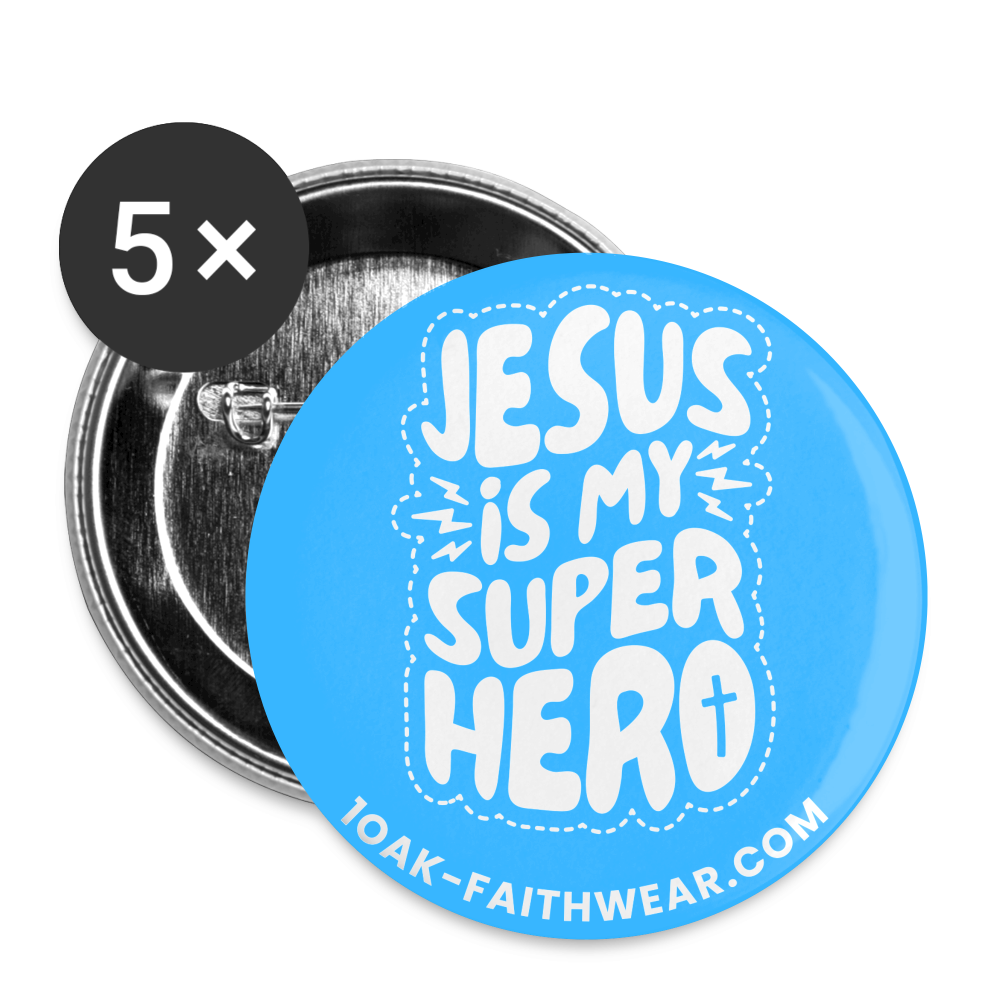 Jesus is my Superhero Buttons large 2.2''/56 mm (5-pack) - white
