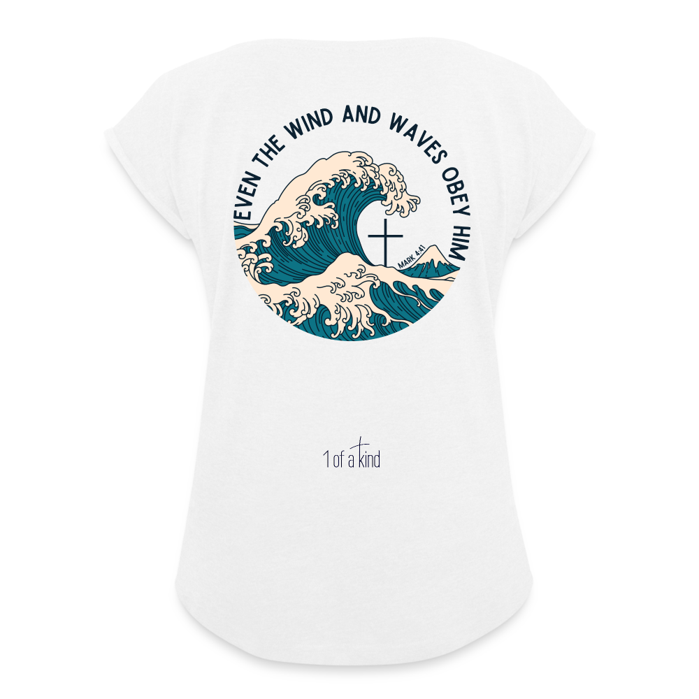 Wind and waves Women’s T-Shirt with rolled up sleeves - white