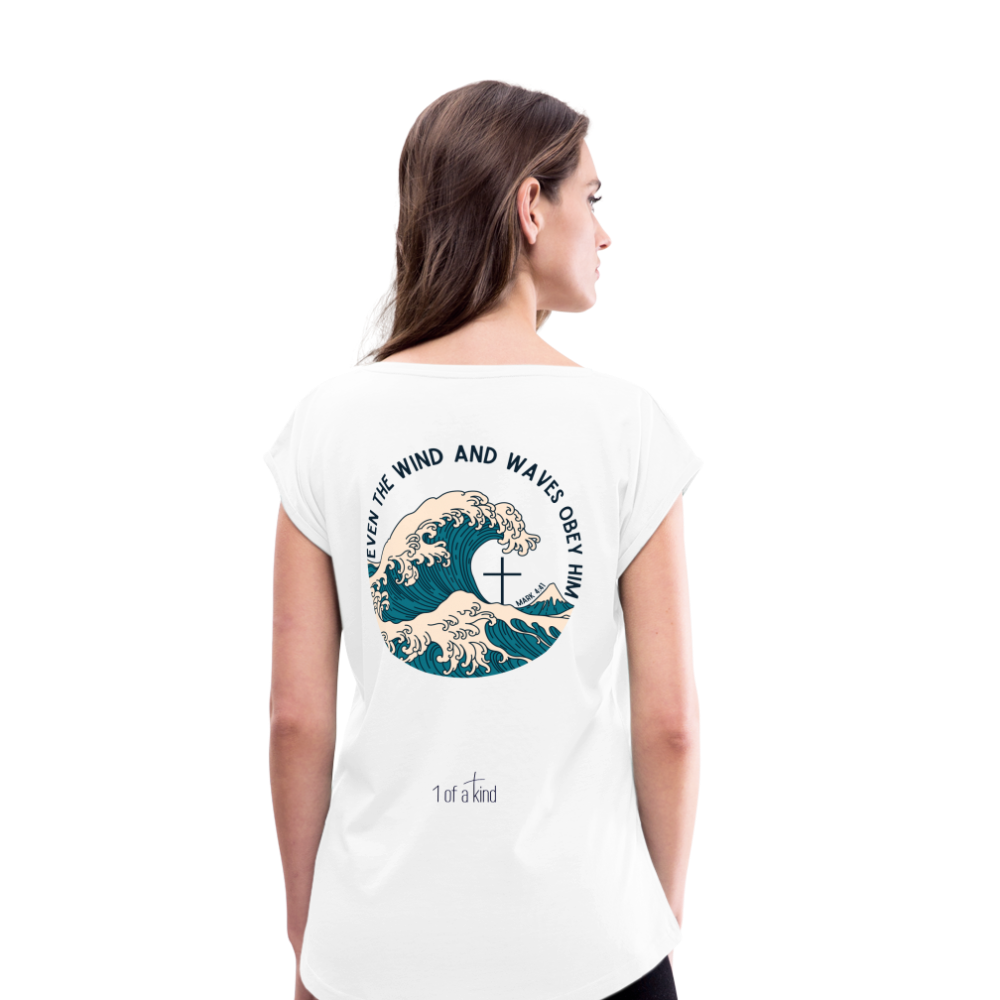 Wind and waves Women’s T-Shirt with rolled up sleeves - white