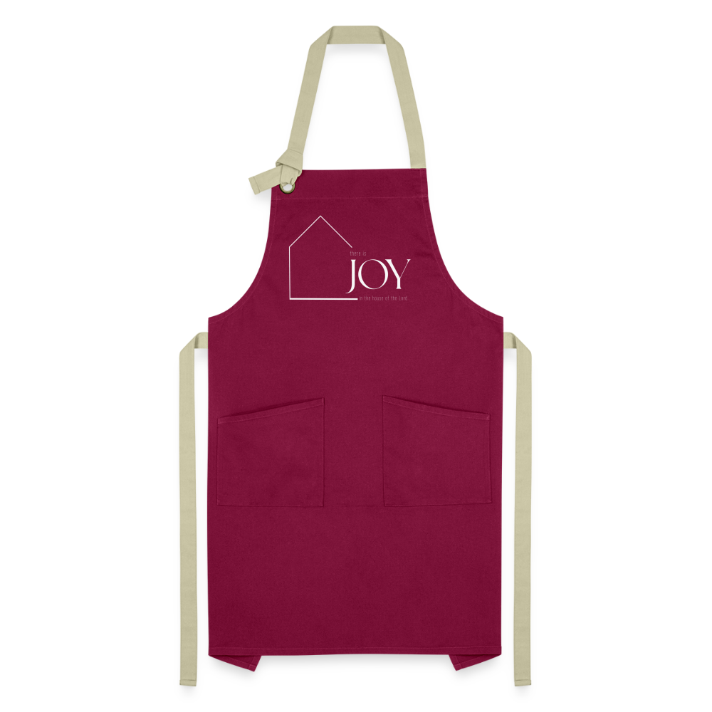 Joy in the house of the Lord Artisan Apron - burgundy / desert sand