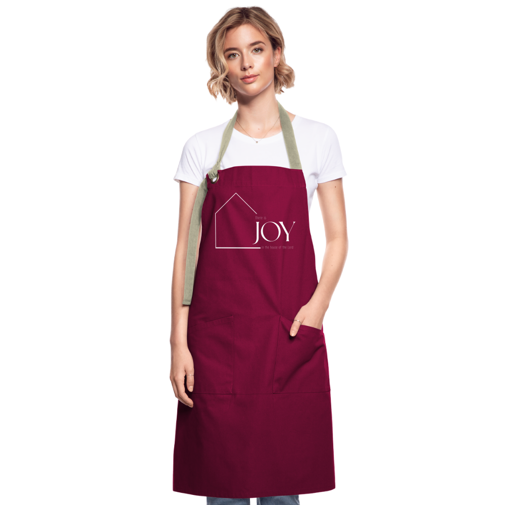 Joy in the house of the Lord Artisan Apron - burgundy / desert sand