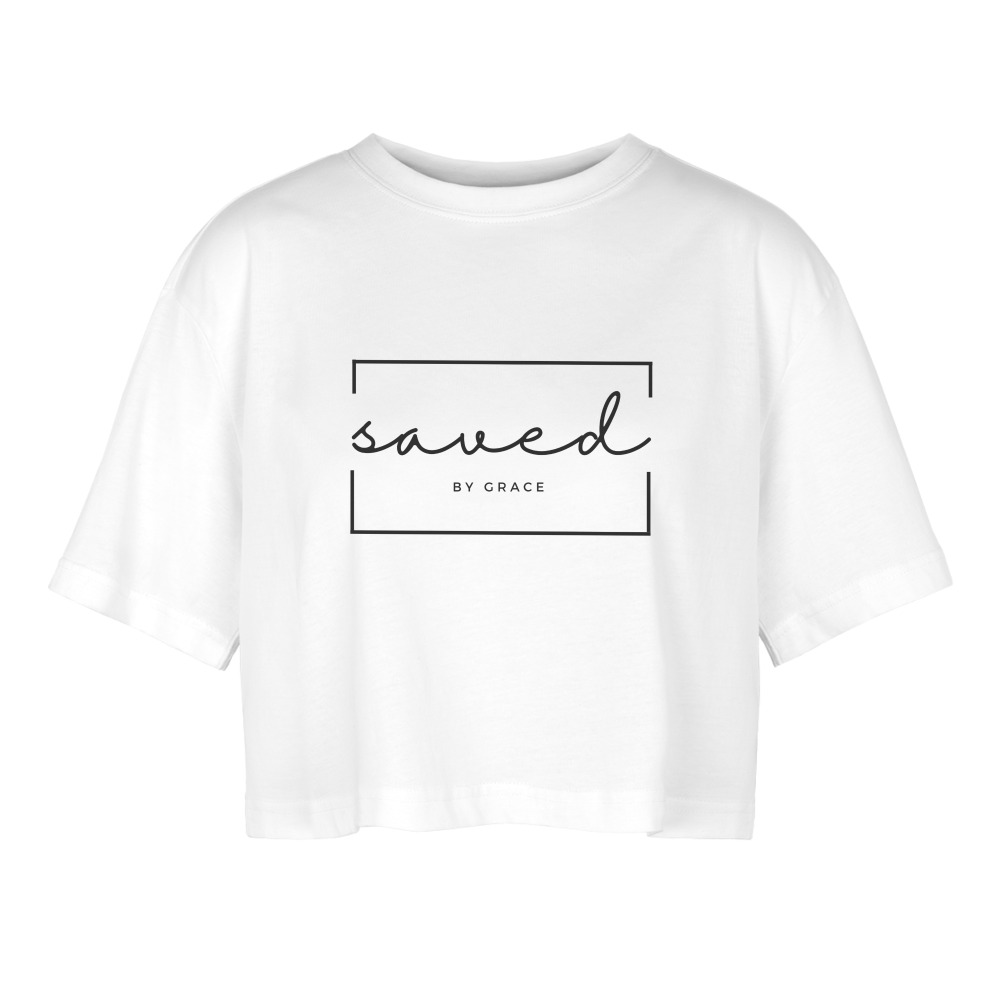 Saved by Grace Oversized Cropped T-Shirt - white