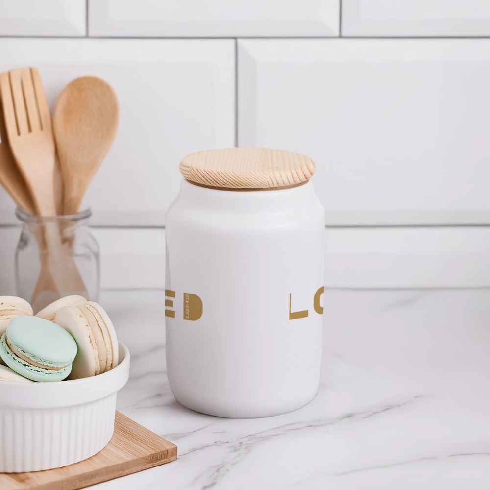 Loved Cookie Jar with Wooden Lid - white