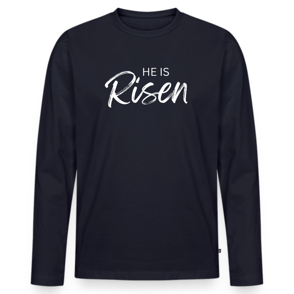 He is Risen Men's Premium Organic Long Sleeve Shirt - navy