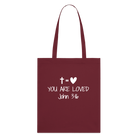 You are loved  Organic Tote Bag - burgundy