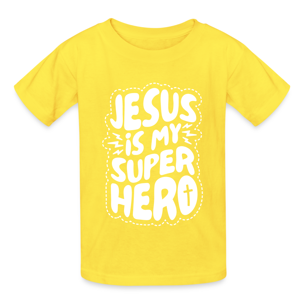 Jesus is my Superhero Kids T-Shirt - yellow