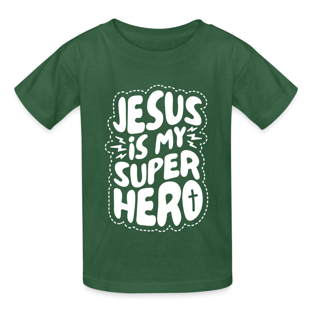 Jesus is my Superhero Kids T-Shirt - bottle green