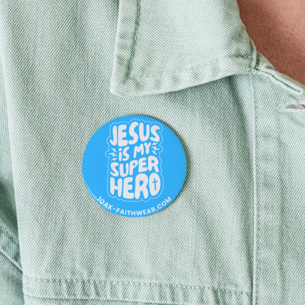 Jesus is my Superhero Buttons large 2.2''/56 mm (5-pack) - white