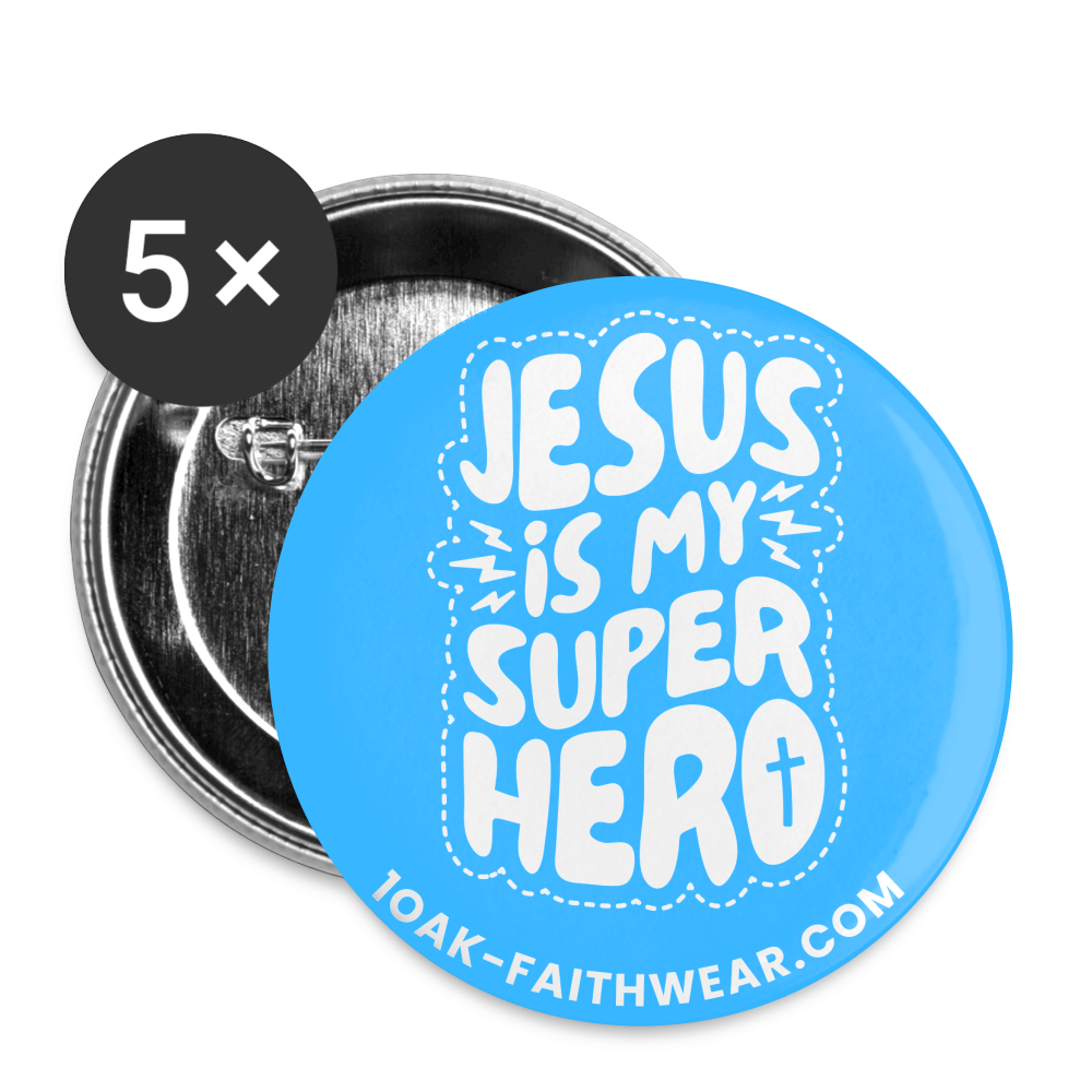 Jesus is my Superhero Buttons large 2.2''/56 mm (5-pack) - white