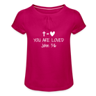 You are loved Girl’s T-Shirt with Ruffles - fuchsia